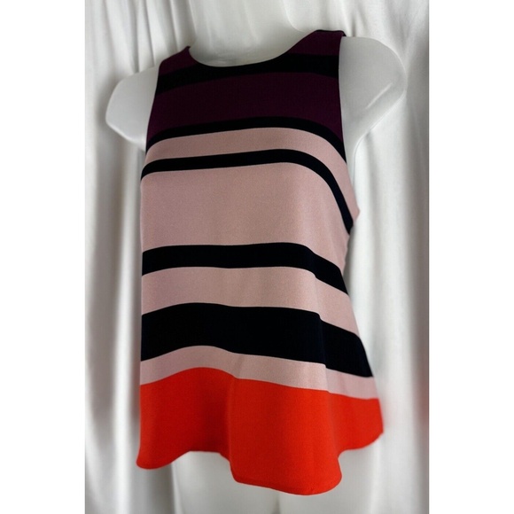 Ann Taylor Sleeveless Striped Top Navy Orange Purple Blush S Academia Chic 56-04 - Picture 1 of 16